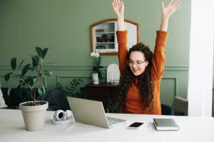 Woman celebrating successful marketing