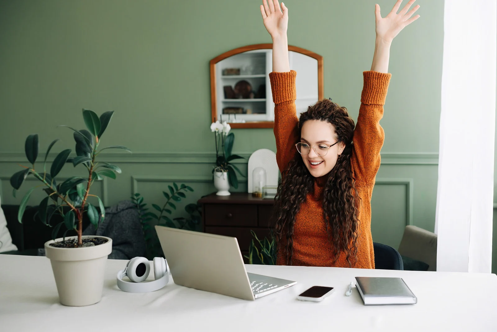 Woman celebrating successful marketing