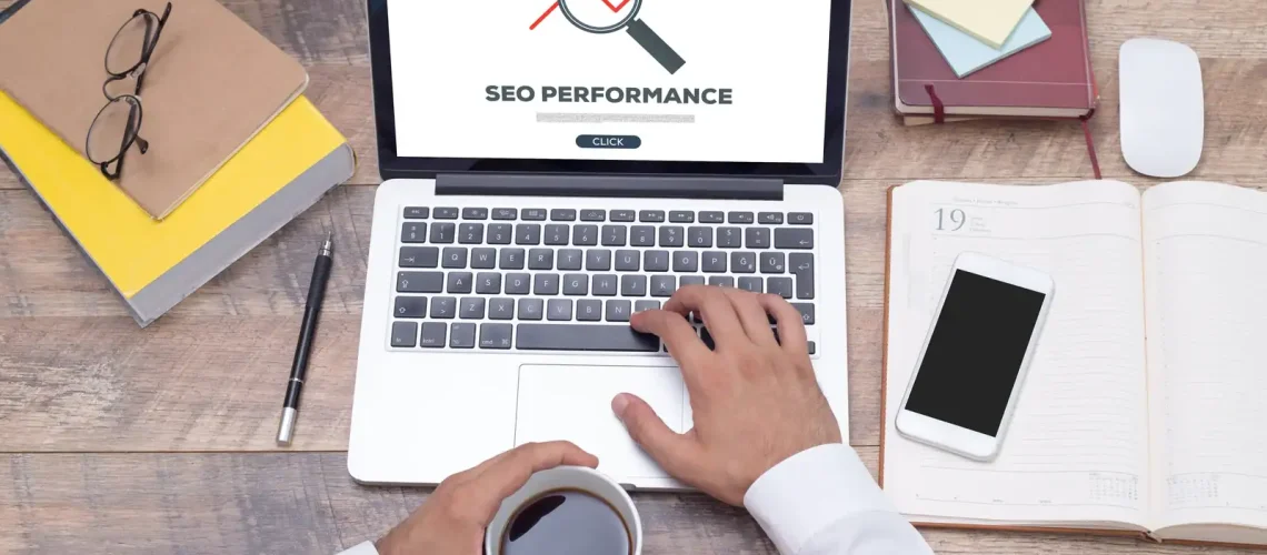 Man searching for SEO services on his laptop