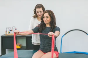 woman performing physical therapy